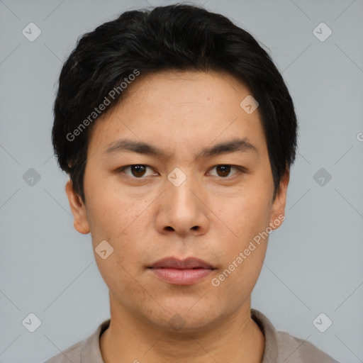 Neutral asian young-adult male with short  black hair and brown eyes