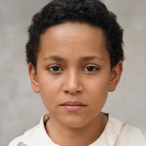 Neutral latino child female with short  brown hair and brown eyes