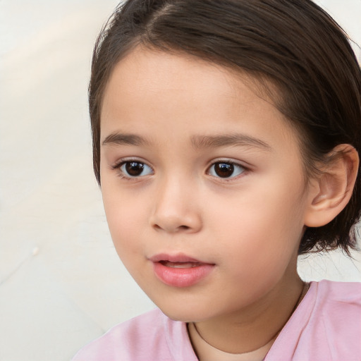 Neutral white child female with long  brown hair and brown eyes