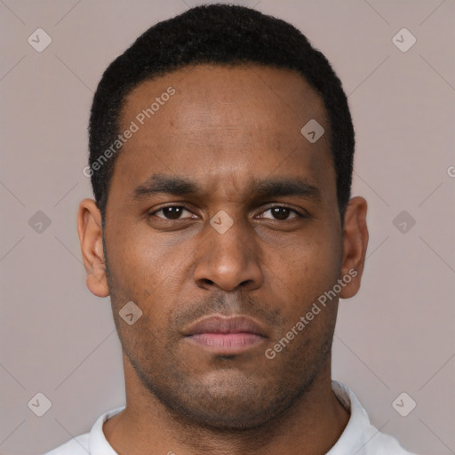 Neutral black young-adult male with short  brown hair and brown eyes