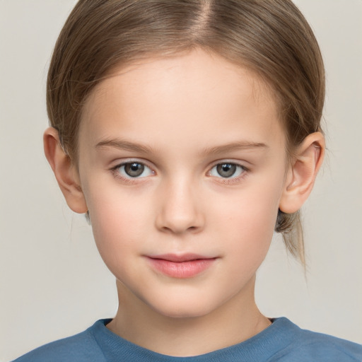 Neutral white child female with medium  brown hair and brown eyes