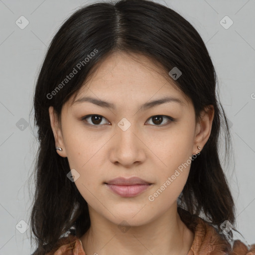 Neutral asian young-adult female with medium  brown hair and brown eyes