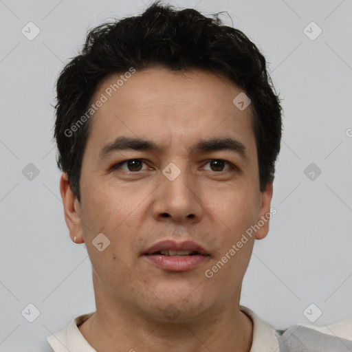Neutral white adult male with short  brown hair and brown eyes