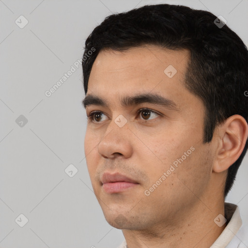 Neutral asian young-adult male with short  black hair and brown eyes