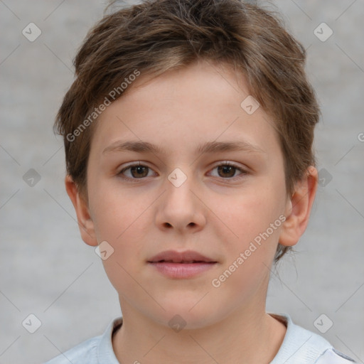 Neutral white child female with short  brown hair and brown eyes