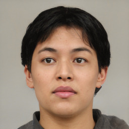 Neutral asian young-adult female with short  black hair and brown eyes