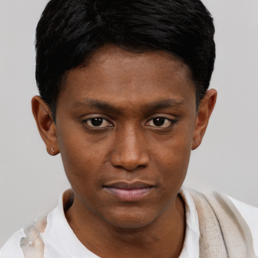 Neutral black young-adult male with short  brown hair and brown eyes