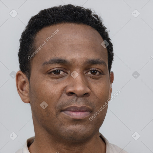 Neutral black young-adult male with short  brown hair and brown eyes