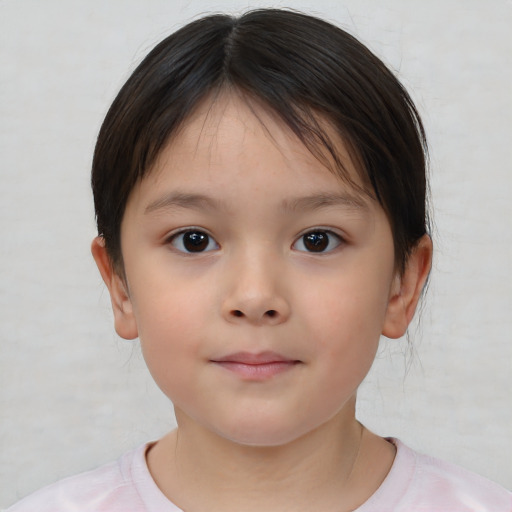 Neutral white child female with short  brown hair and brown eyes