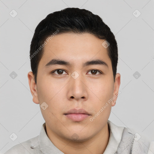 Neutral asian young-adult male with short  black hair and brown eyes