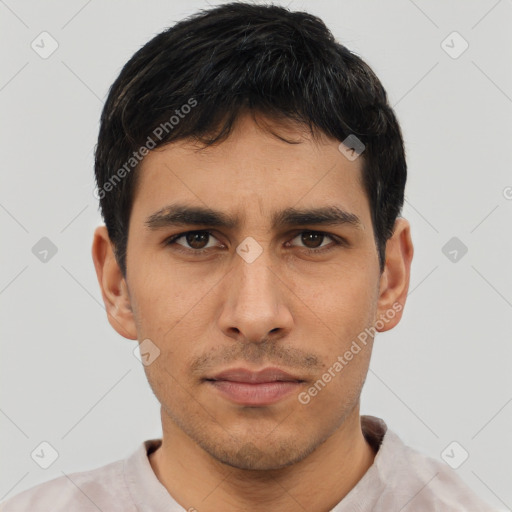 Neutral asian young-adult male with short  brown hair and brown eyes