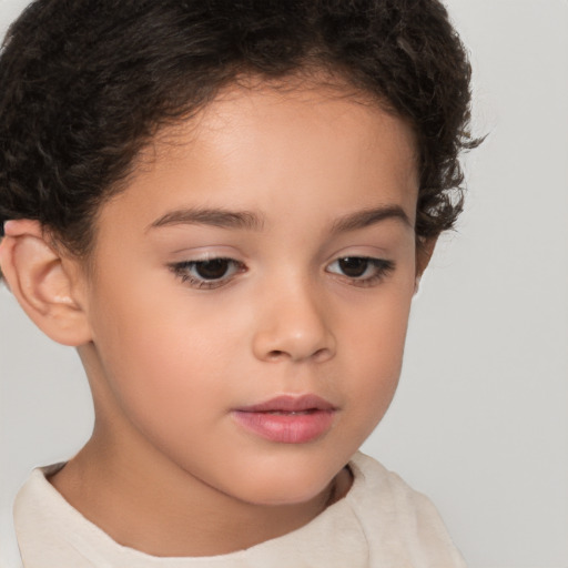 Neutral white child female with short  brown hair and brown eyes