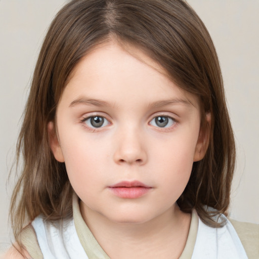 Neutral white child female with medium  brown hair and brown eyes