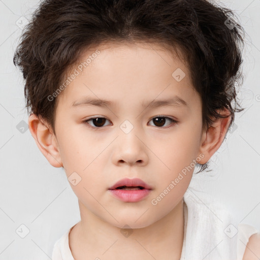 Neutral white child female with short  brown hair and brown eyes