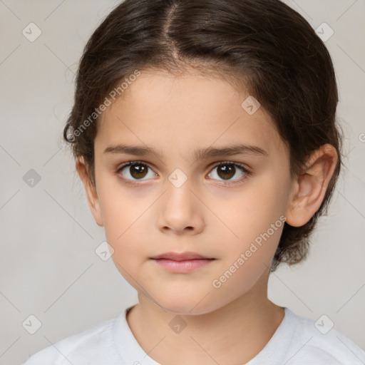 Neutral white child female with medium  brown hair and brown eyes