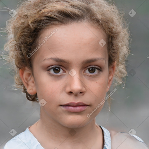 Neutral white child female with short  brown hair and brown eyes