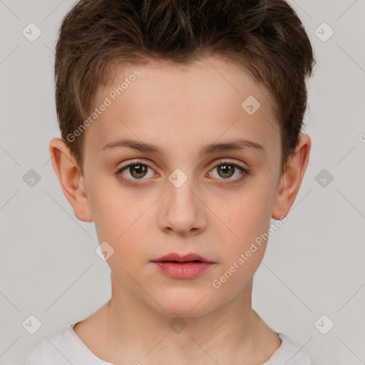 Neutral white child female with short  brown hair and brown eyes