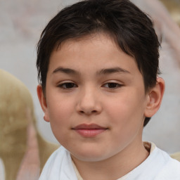 Joyful white child female with short  brown hair and brown eyes