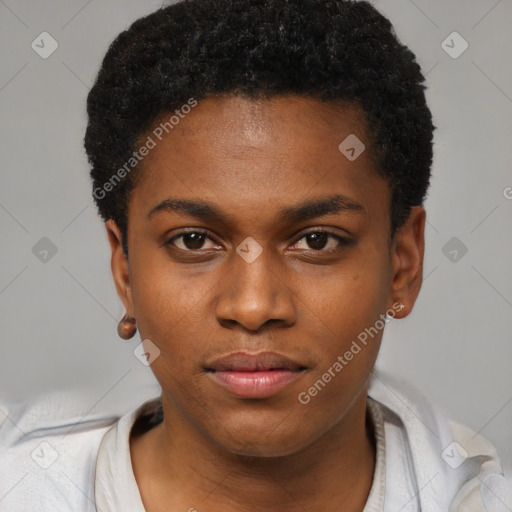 Neutral black young-adult male with short  brown hair and brown eyes