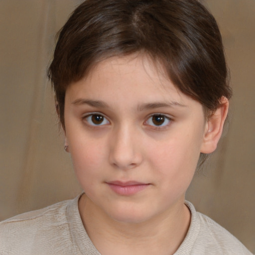 Neutral white child female with short  brown hair and brown eyes