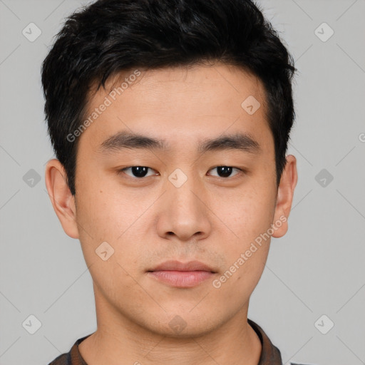 Neutral asian young-adult male with short  black hair and brown eyes