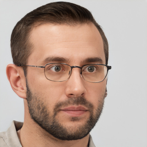 Neutral white adult male with short  brown hair and brown eyes