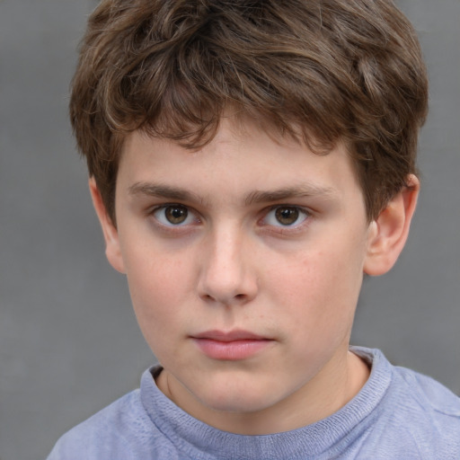 Neutral white child male with short  brown hair and grey eyes