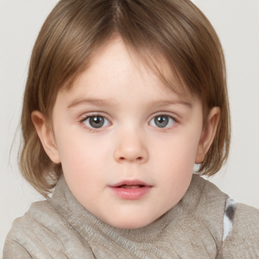 Neutral white child female with medium  brown hair and blue eyes