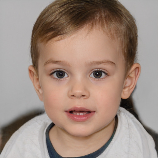 Neutral white child male with medium  brown hair and brown eyes