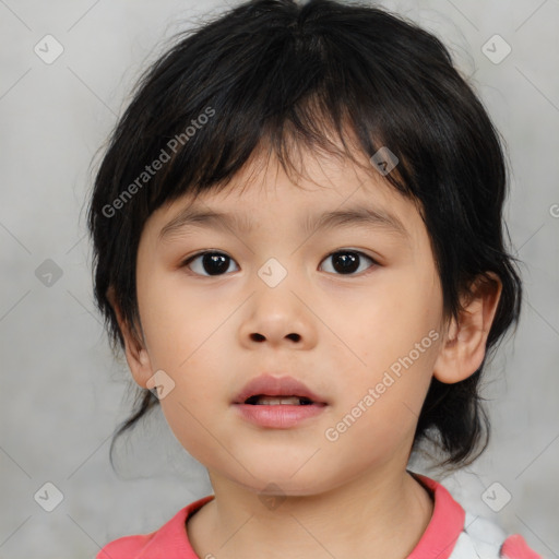 Neutral asian child female with medium  brown hair and brown eyes