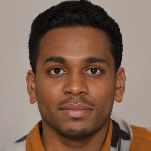 Neutral latino young-adult male with short  brown hair and brown eyes