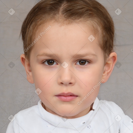 Neutral white child female with short  brown hair and brown eyes