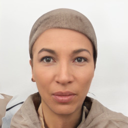 Neutral white young-adult female with short  black hair and brown eyes