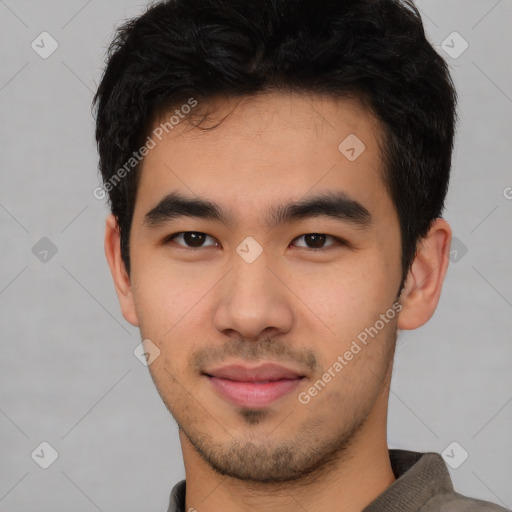 Neutral asian young-adult male with short  black hair and brown eyes