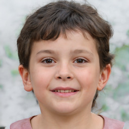 Joyful white child male with short  brown hair and brown eyes