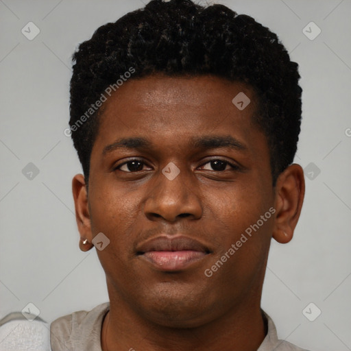 Neutral black young-adult male with short  brown hair and brown eyes