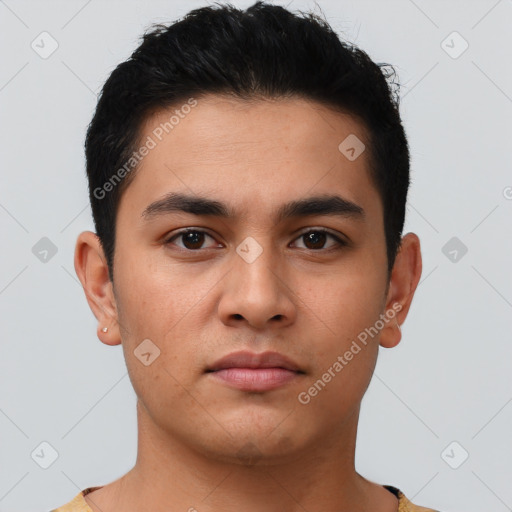 Neutral asian young-adult male with short  brown hair and brown eyes