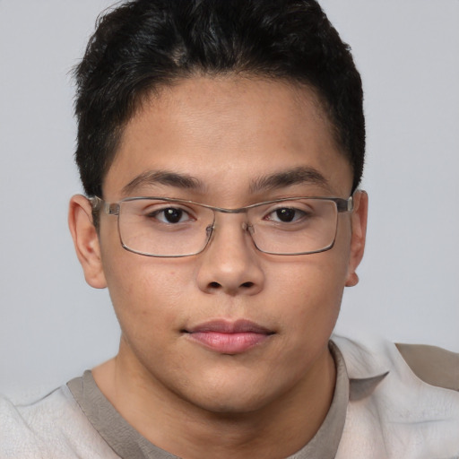 Neutral asian young-adult male with short  brown hair and brown eyes