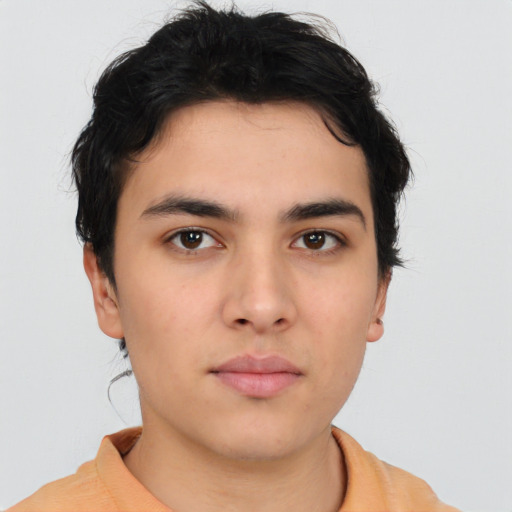 Neutral asian young-adult male with short  brown hair and brown eyes