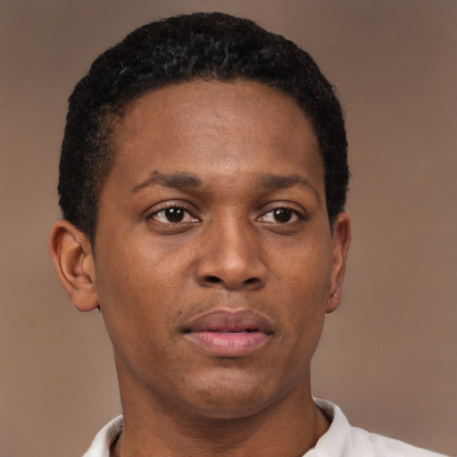 Neutral black young-adult male with short  brown hair and brown eyes