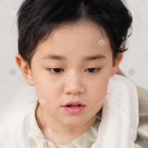 Neutral white child female with short  brown hair and brown eyes