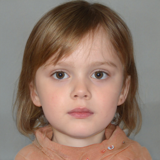 Neutral white child female with medium  brown hair and blue eyes