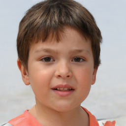 Joyful white child female with short  brown hair and brown eyes