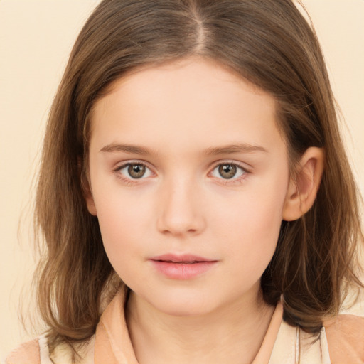 Neutral white child female with medium  brown hair and brown eyes