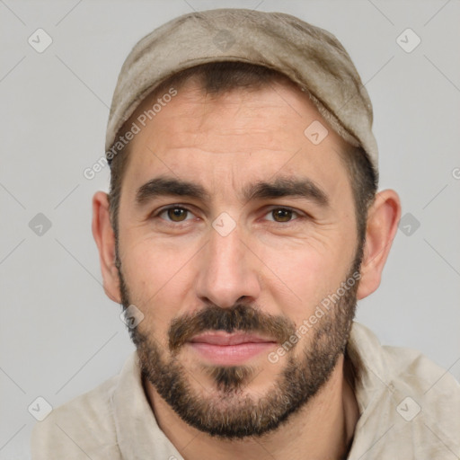 Neutral white adult male with short  brown hair and brown eyes