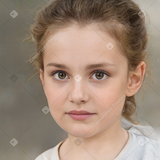 Neutral white child female with medium  brown hair and brown eyes