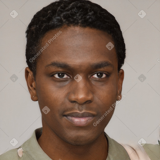 Neutral black young-adult male with short  brown hair and brown eyes