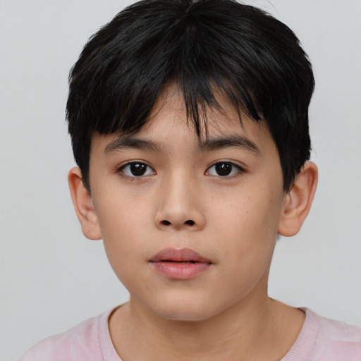 Neutral asian child male with short  black hair and brown eyes