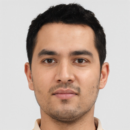 Neutral asian young-adult male with short  black hair and brown eyes