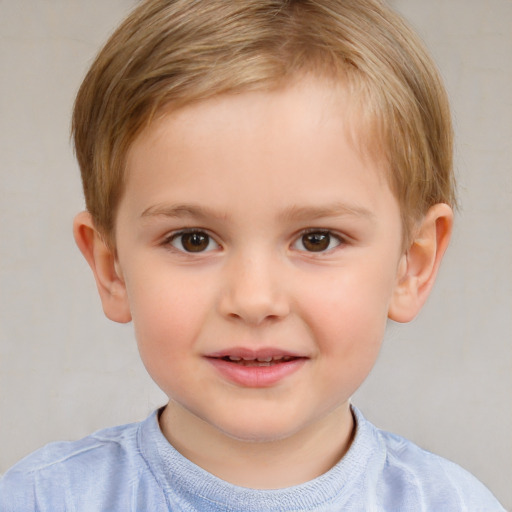 Joyful white child female with short  brown hair and brown eyes